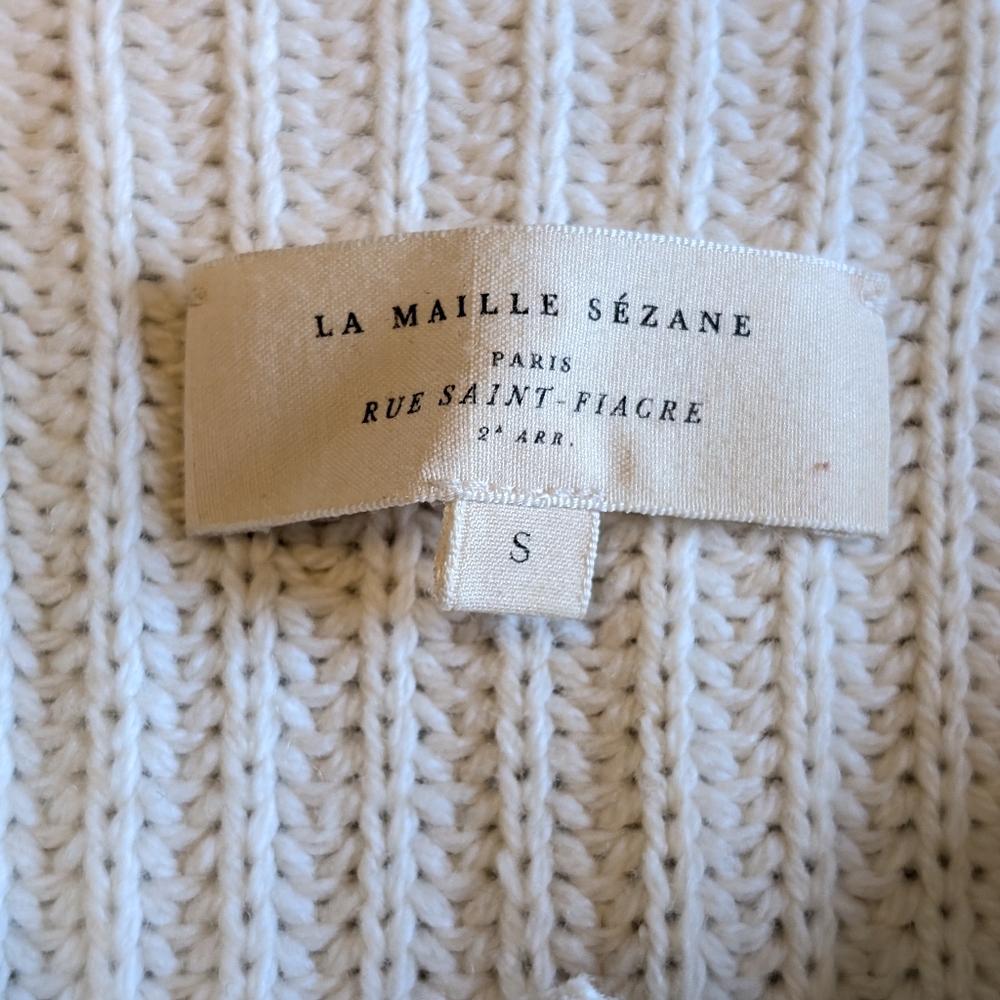 SEZANE Peter Laced Merino Blend Ribbed Flip Collar Jumper in Ecru Size S - Picture 13 of 15